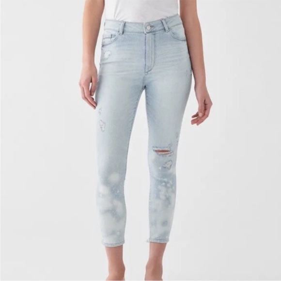 DL1961 Farrow Cropped High Rise Jeans 24 NWT Light Wash - Picture 1 of 13